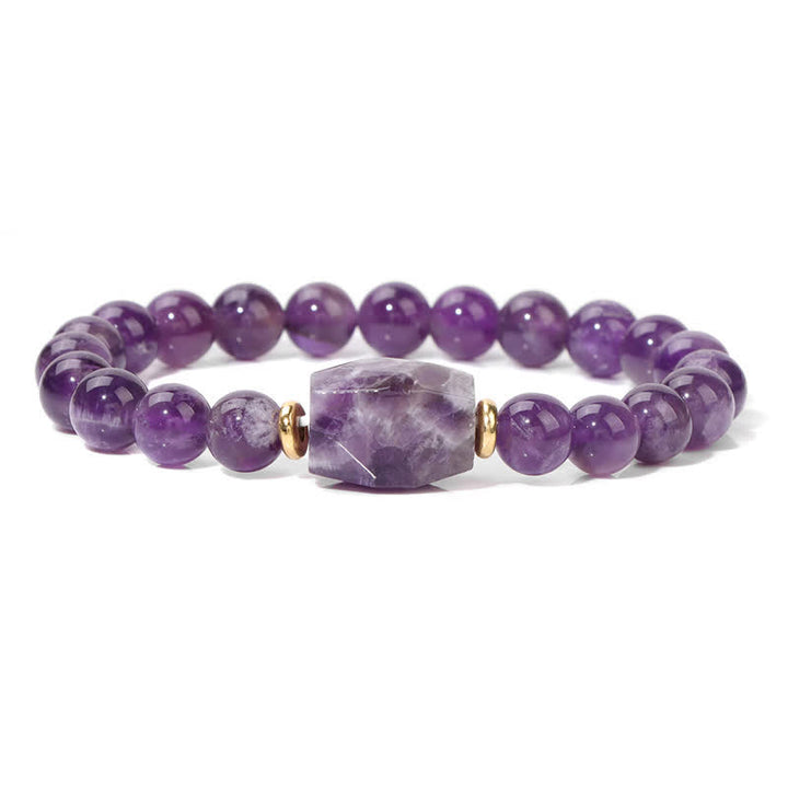 Olivenorma Natural Stone Beaded Square Faceted Pendant Bracelet - Amethyst - image 2