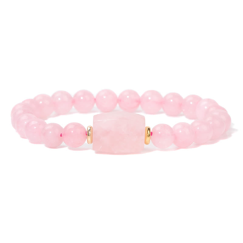 Olivenorma Natural Stone Beaded Square Faceted Pendant Bracelet - Rose Quartz - image 14