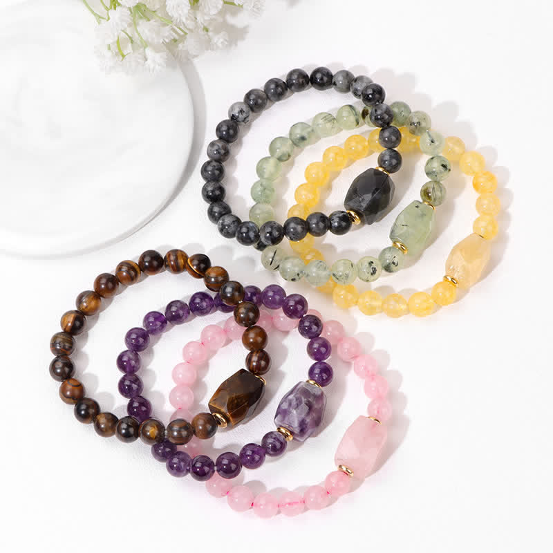 Olivenorma Natural Stone Beaded Square Faceted Pendant Bracelet - image 17