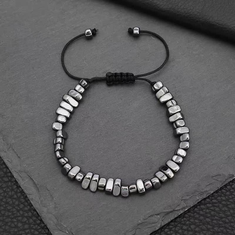 Olivenorma Irregular Hematite Adjustment Elastic Cord Bracelet - Thick Hematite Adjustment Cord - image 0