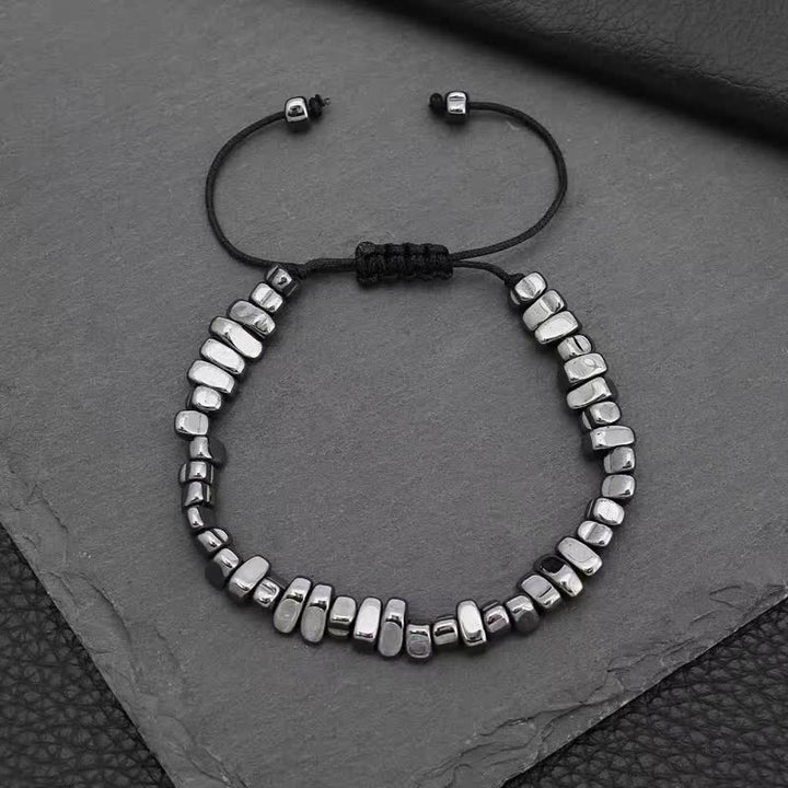 Olivenorma Irregular Hematite Adjustment Elastic Cord Bracelet - Thick Hematite Adjustment Cord - image 0