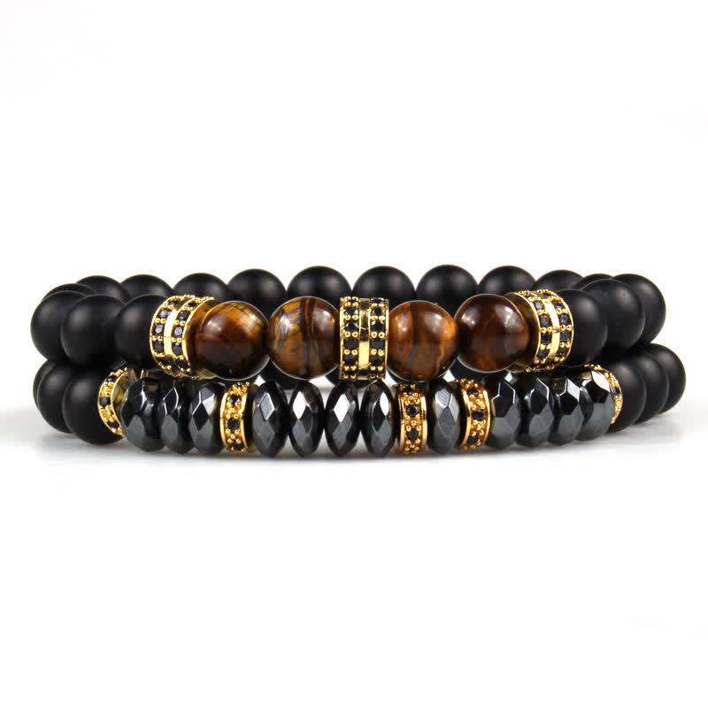 Olivenorma Black Onyx Hematite Tiger Eye Bracelet - Golden - image 1
