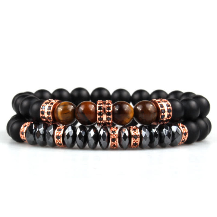Olivenorma Black Onyx Hematite Tiger Eye Bracelet - Rose Gold - image 2