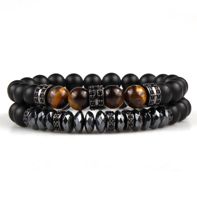 Olivenorma Black Onyx Hematite Tiger Eye Bracelet - Black - image 3
