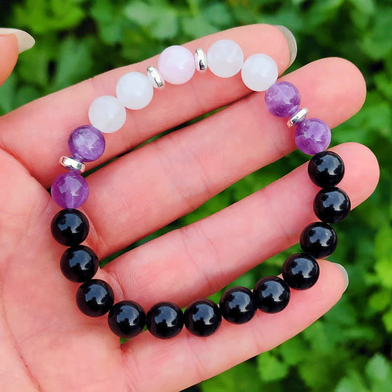 Olivenorma Black Onyx Amethyst Beads Anti-Anxiety Bracelet - Black Onyx & Amethyst & Clear Crystal & Rose Quartz - image 0