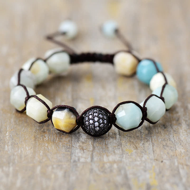 Olivenorma Natural Stone Zirconia Beads Braided Adjustable Bracelet - Amazonite - image 5