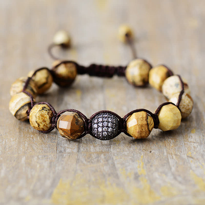 Olivenorma Natural Stone Zirconia Beads Braided Adjustable Bracelet - Picture Jasper - image 9