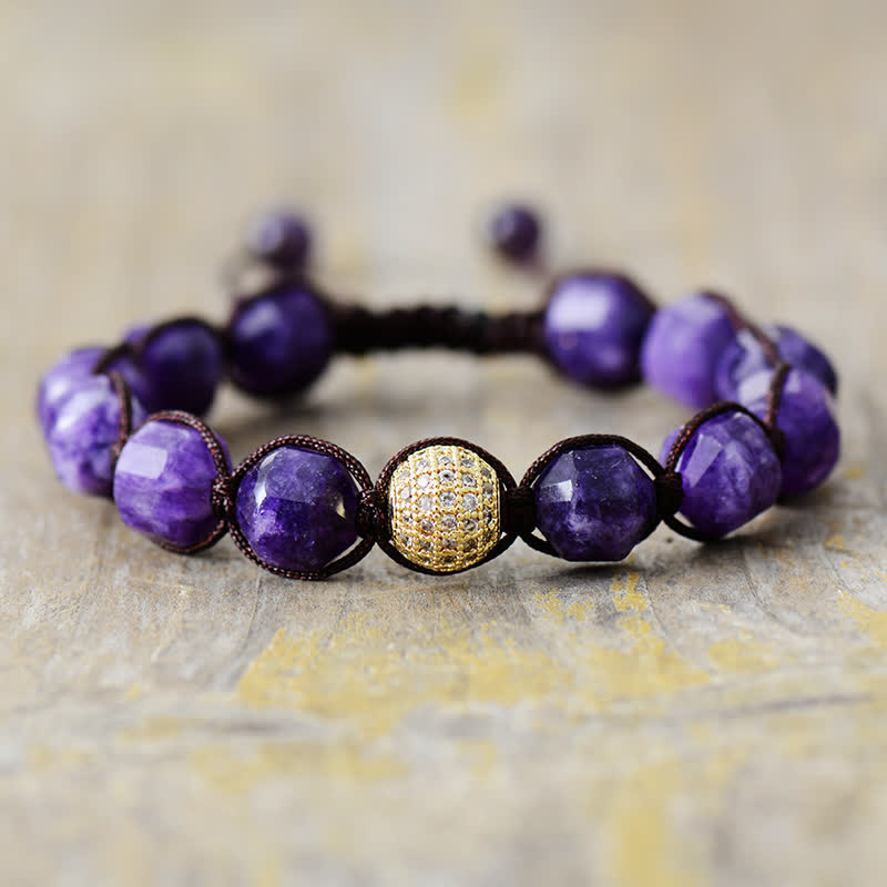 Olivenorma Natural Stone Zirconia Beads Braided Adjustable Bracelet - Tiger Eye - image 3