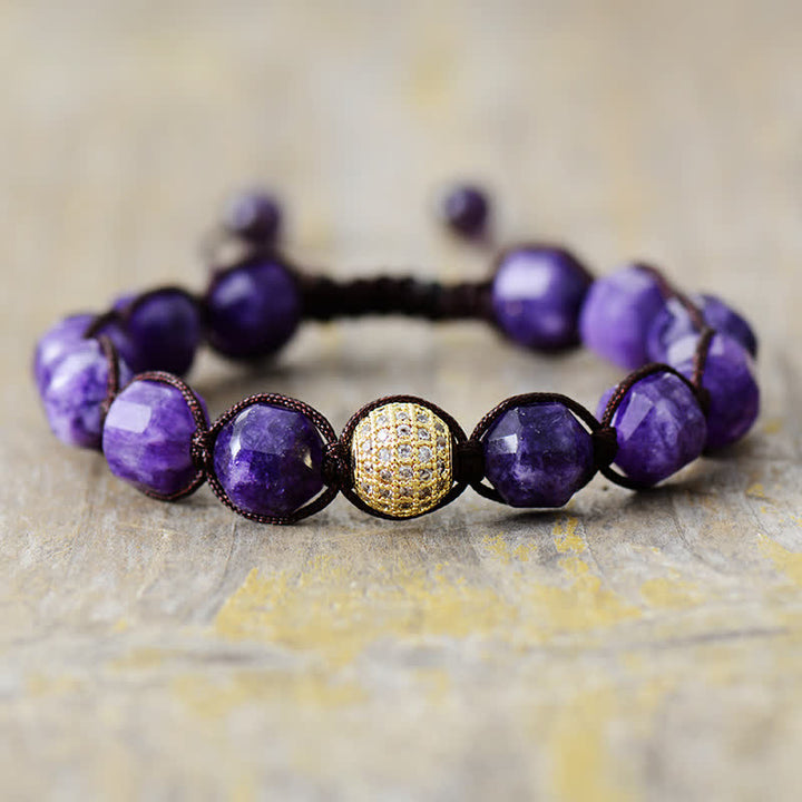 Olivenorma Natural Stone Zirconia Beads Braided Adjustable Bracelet - Tiger Eye - image 3