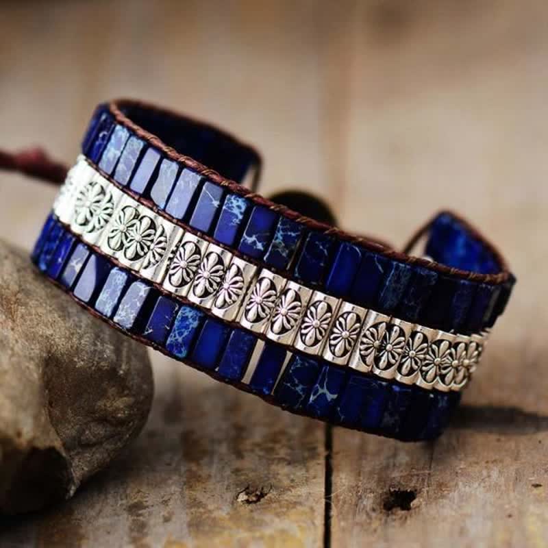 Olivenorma Emperor Stone Boho Adjustable Wrap Bracelet - Dark Blue Emperor Stone - image 16