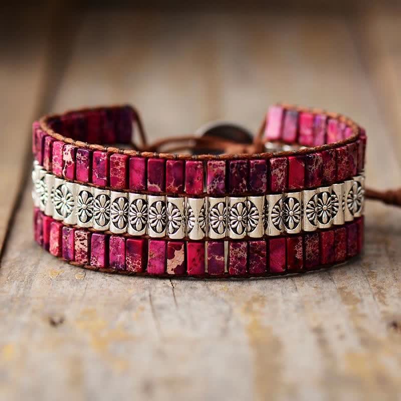 Olivenorma Emperor Stone Boho Adjustable Wrap Bracelet - Rose Red Emperor Stone - image 8