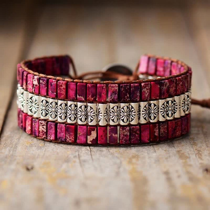 Olivenorma Emperor Stone Boho Adjustable Wrap Bracelet - Rose Red Emperor Stone - image 8