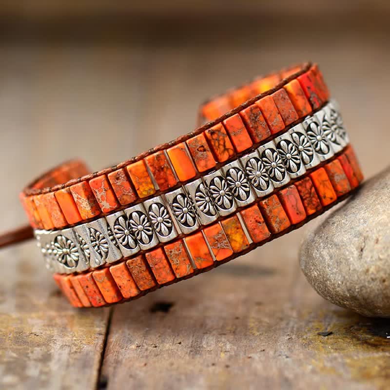 Olivenorma Emperor Stone Boho Adjustable Wrap Bracelet - Orange Emperor Stone - image 11