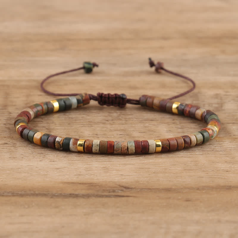 Olivenorma 2.4mm Natural Stone Roller Beads Braided Bracelet - Red Pine - image 2