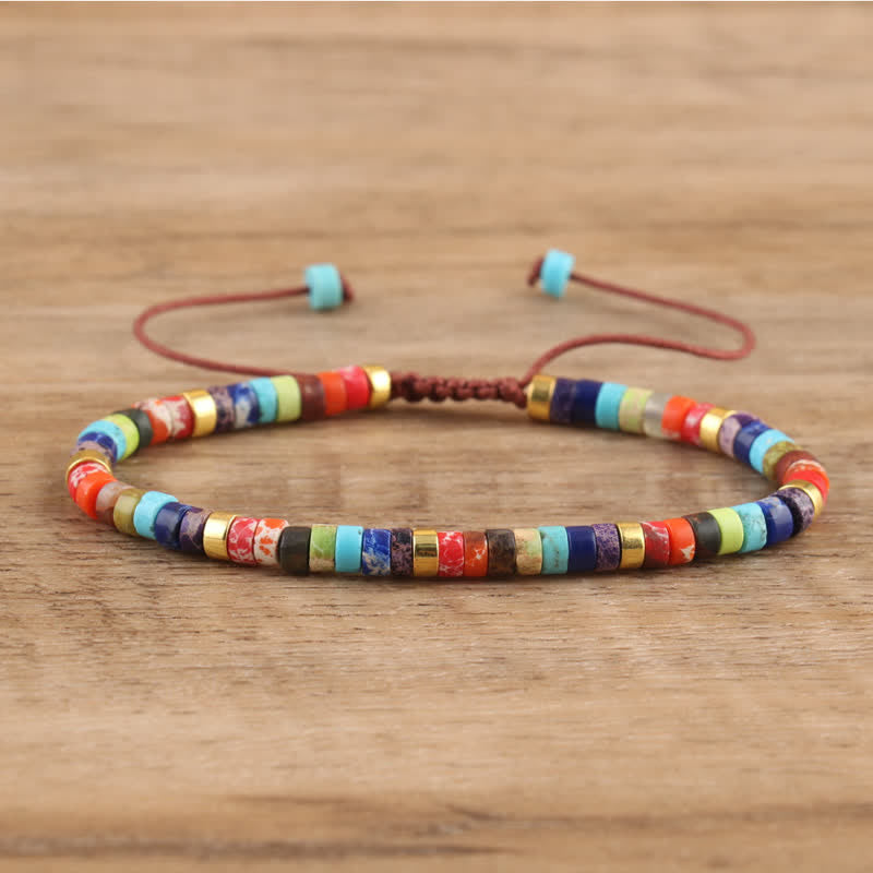 Olivenorma 2.4mm Natural Stone Roller Beads Braided Bracelet - Chakra - image 3