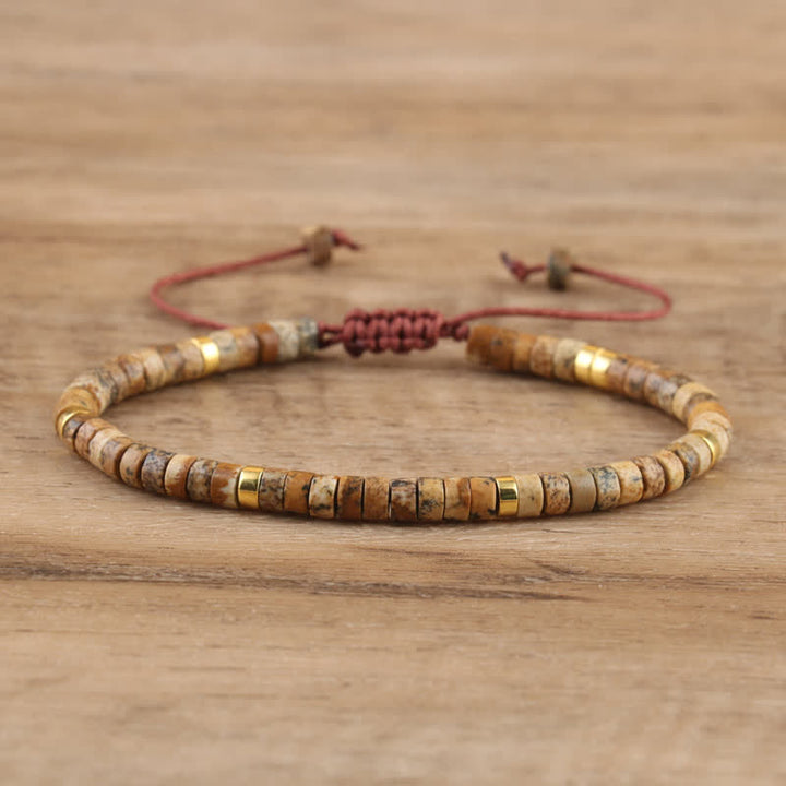 Olivenorma 2.4mm Natural Stone Roller Beads Braided Bracelet - Picture Jasper - image 7
