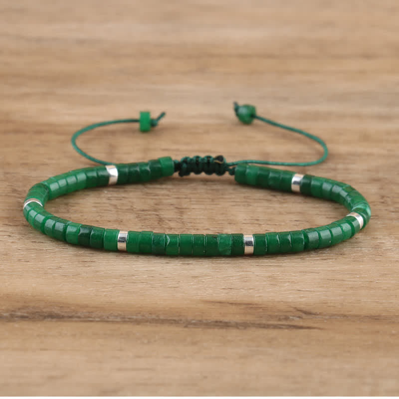 Olivenorma 2.4mm Natural Stone Roller Beads Braided Bracelet - Dark Green Jade - image 8