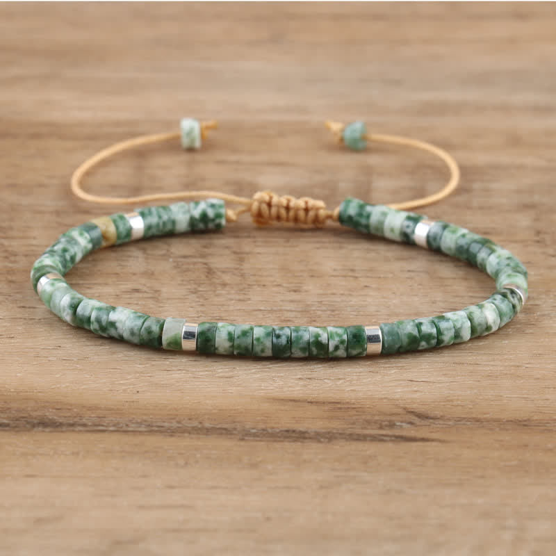 Olivenorma 2.4mm Natural Stone Roller Beads Braided Bracelet - Green Point Stone - image 15