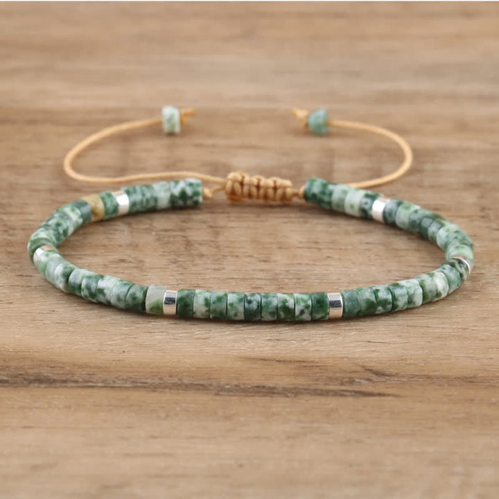 Olivenorma 2.4mm Natural Stone Roller Beads Braided Bracelet - Green Point Stone - image 15