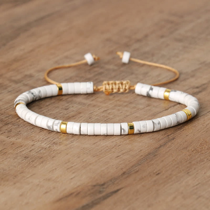 Olivenorma 2.4mm Natural Stone Roller Beads Braided Bracelet - White Turquoise - image 11
