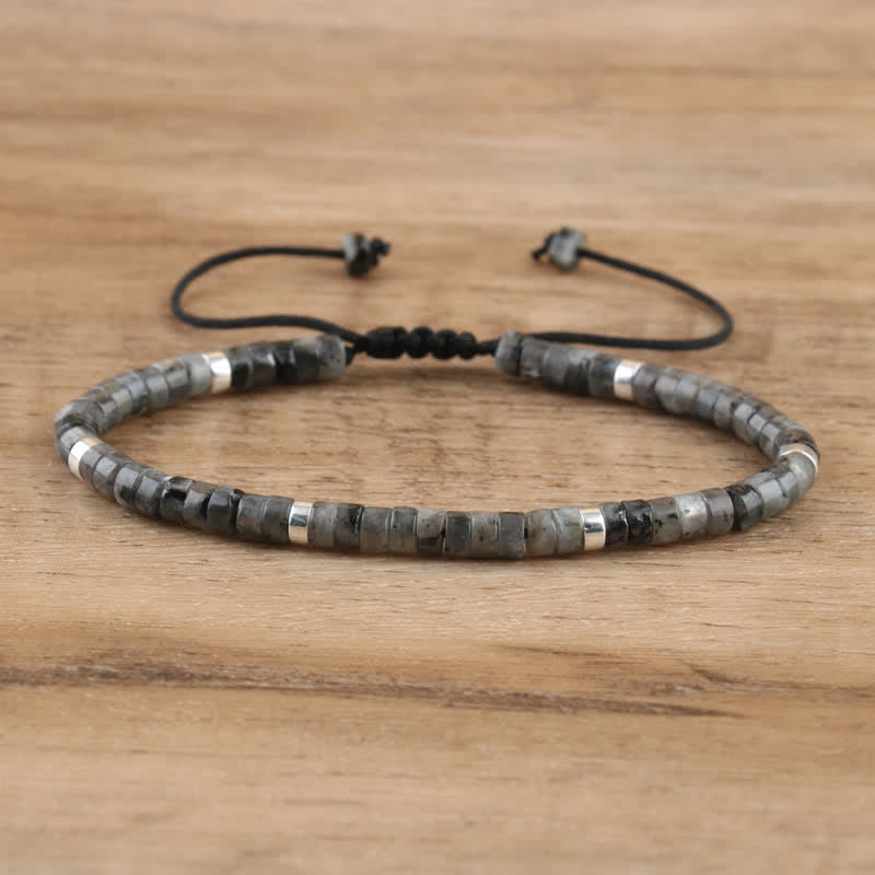Olivenorma 2.4mm Natural Stone Roller Beads Braided Bracelet - Black Flashing Stone - image 14