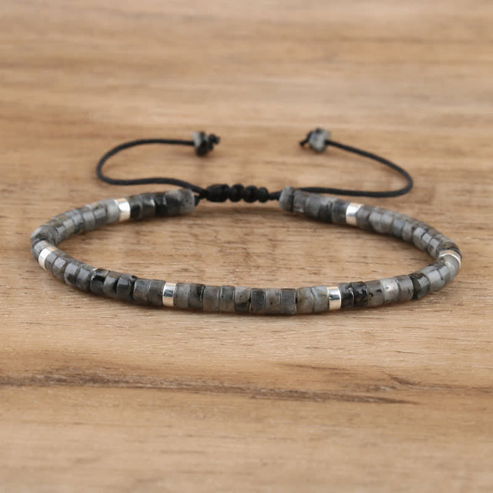 Olivenorma 2.4mm Natural Stone Roller Beads Braided Bracelet - Black Flashing Stone - image 14
