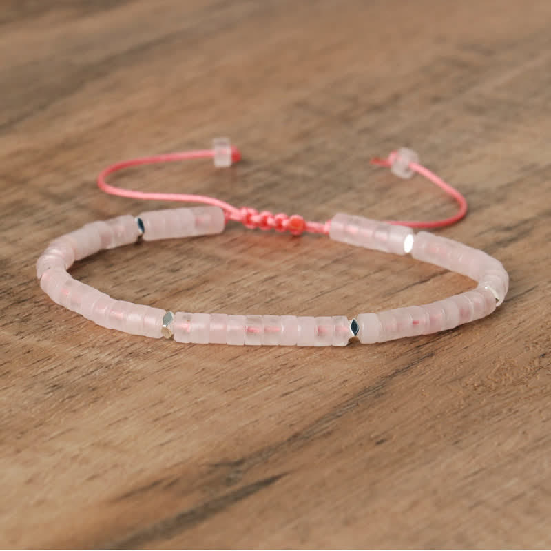Olivenorma 2.4mm Natural Stone Roller Beads Braided Bracelet - Rose Quartz - image 12