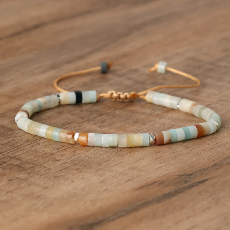 Olivenorma 2.4mm Natural Stone Roller Beads Braided Bracelet - Amazonite - image 13