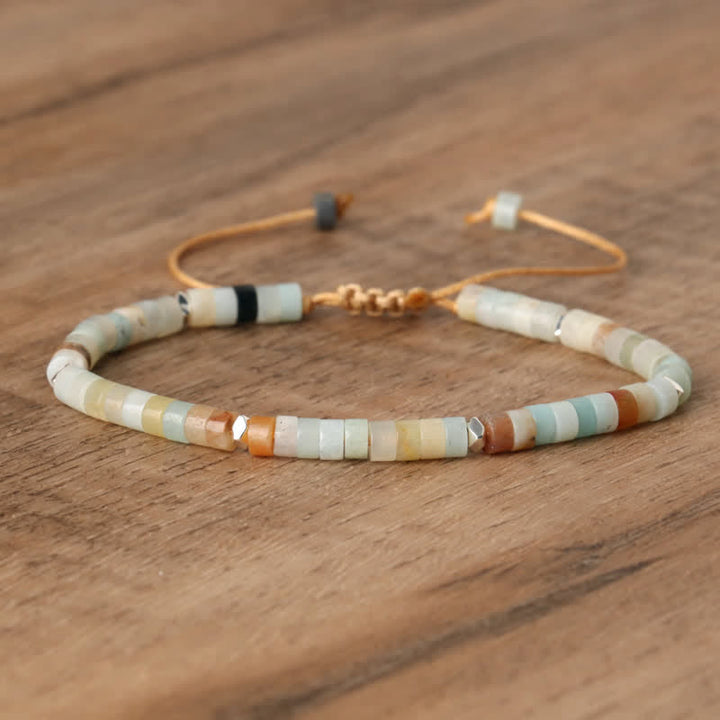 Olivenorma 2.4mm Natural Stone Roller Beads Braided Bracelet - Amazonite - image 13