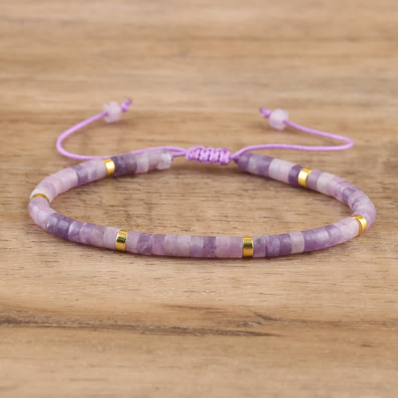 Olivenorma 2.4mm Natural Stone Roller Beads Braided Bracelet - Lepidolite & Golden - image 18