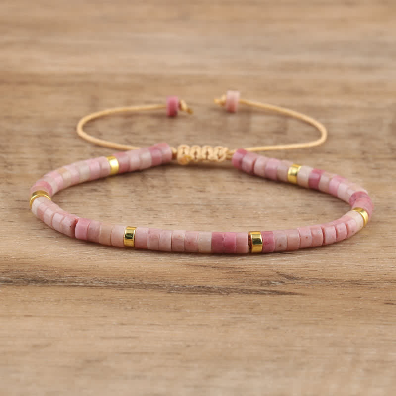 Olivenorma 2.4mm Natural Stone Roller Beads Braided Bracelet - Plum tourmaline - image 20