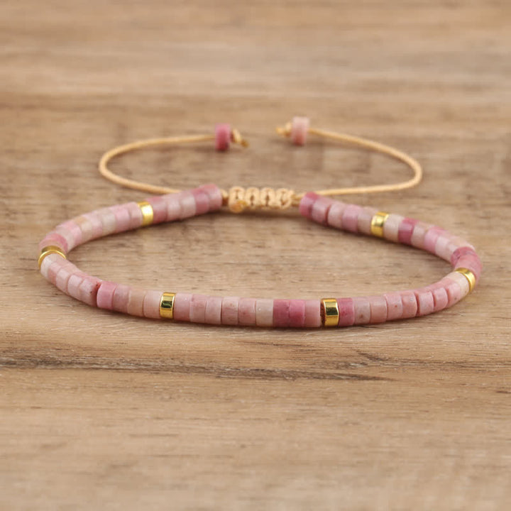 Olivenorma 2.4mm Natural Stone Roller Beads Braided Bracelet - Plum tourmaline - image 20