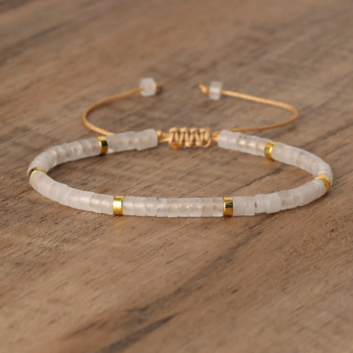 Olivenorma 2.4mm Natural Stone Roller Beads Braided Bracelet - Clear Crystal - image 22