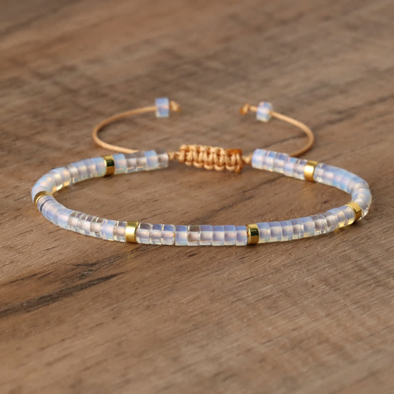 Olivenorma 2.4mm Natural Stone Roller Beads Braided Bracelet - Opalite - image 24