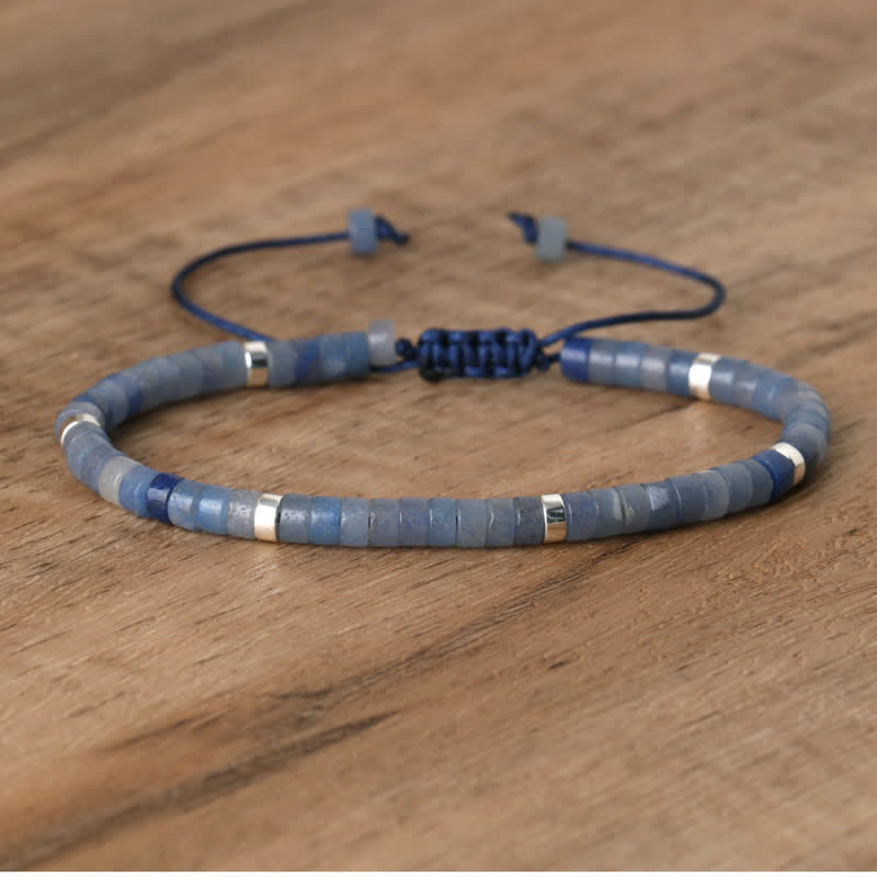 Olivenorma 2.4mm Natural Stone Roller Beads Braided Bracelet - Blue Aventurine - image 26