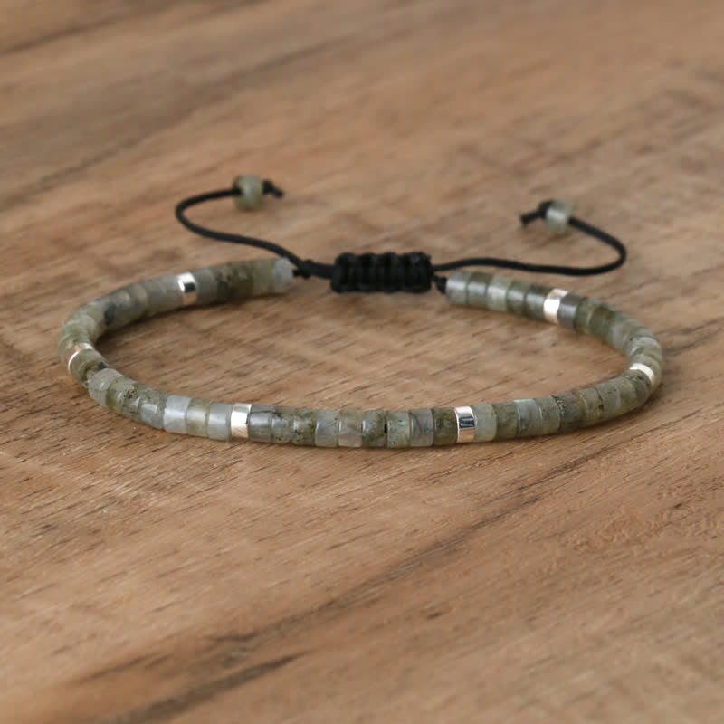 Olivenorma 2.4mm Natural Stone Roller Beads Braided Bracelet - Grey Flashing Stone - image 27