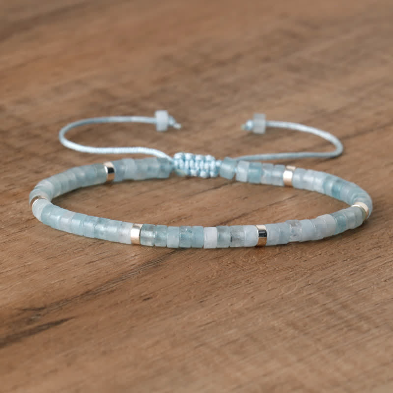 Olivenorma 2.4mm Natural Stone Roller Beads Braided Bracelet - Aquamarine - image 25