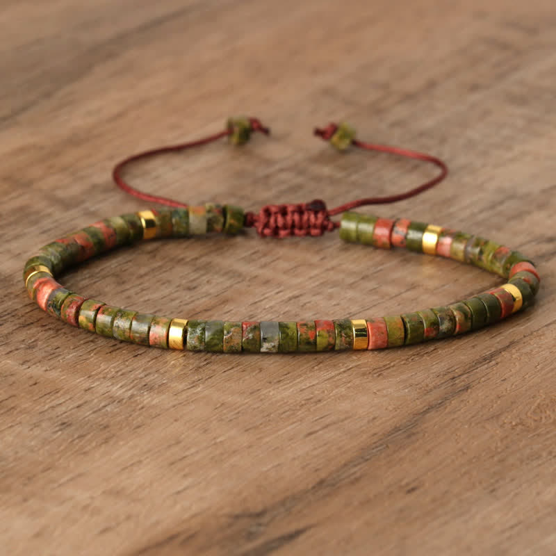 Olivenorma 2.4mm Natural Stone Roller Beads Braided Bracelet - Unakite - image 30