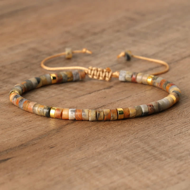 Olivenorma 2.4mm Natural Stone Roller Beads Braided Bracelet - Crazy Agate - image 29