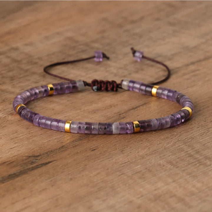 Olivenorma 2.4mm Natural Stone Roller Beads Braided Bracelet - Amethyst - image 28