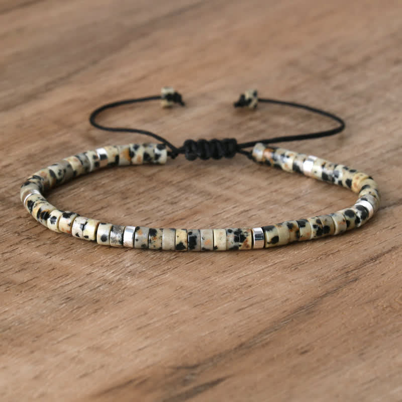 Olivenorma 2.4mm Natural Stone Roller Beads Braided Bracelet - Dalmatian Jasper - image 34