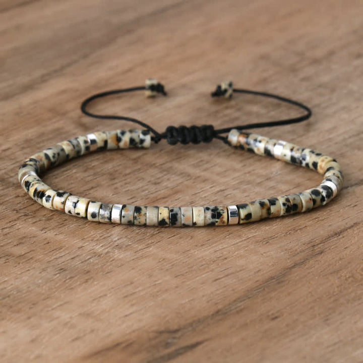 Olivenorma 2.4mm Natural Stone Roller Beads Braided Bracelet - Dalmatian Jasper - image 34