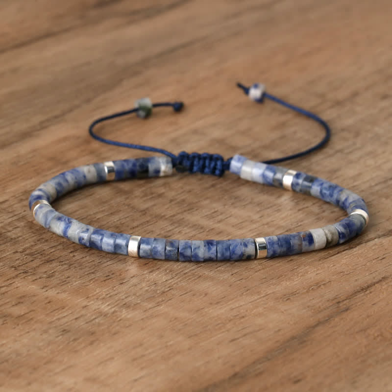 Olivenorma 2.4mm Natural Stone Roller Beads Braided Bracelet - Blue Spot Jasper - image 38