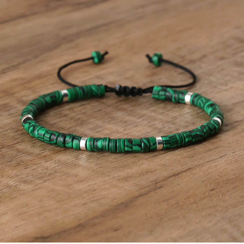 Olivenorma 2.4mm Natural Stone Roller Beads Braided Bracelet - Malachite - image 35