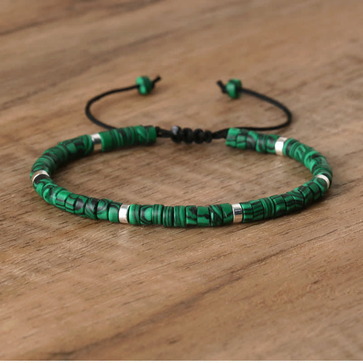 Olivenorma 2.4mm Natural Stone Roller Beads Braided Bracelet - Malachite - image 35