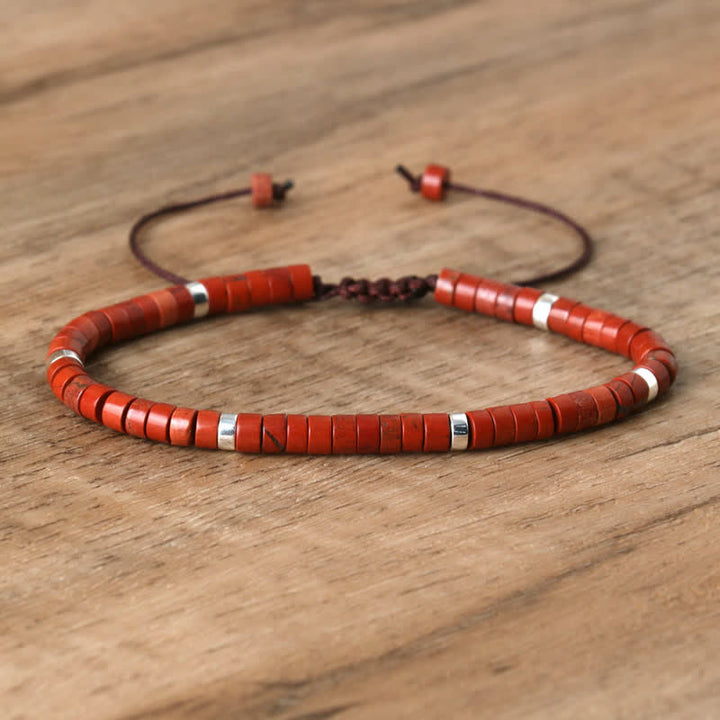 Olivenorma 2.4mm Natural Stone Roller Beads Braided Bracelet - Red Jasper - image 37