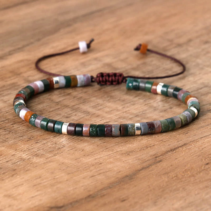 Olivenorma 2.4mm Natural Stone Roller Beads Braided Bracelet - India Agate - image 39