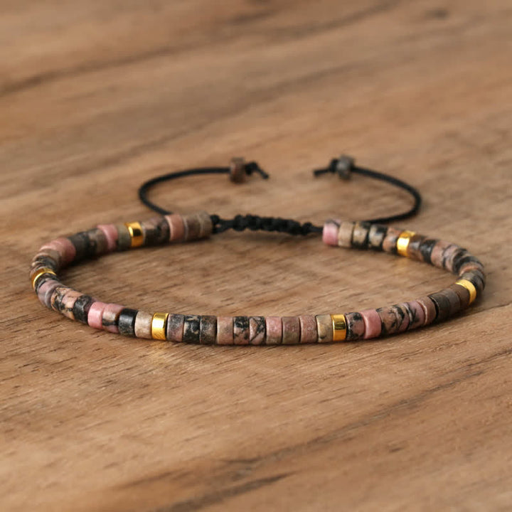 Olivenorma 2.4mm Natural Stone Roller Beads Braided Bracelet - Rhodonite - image 33