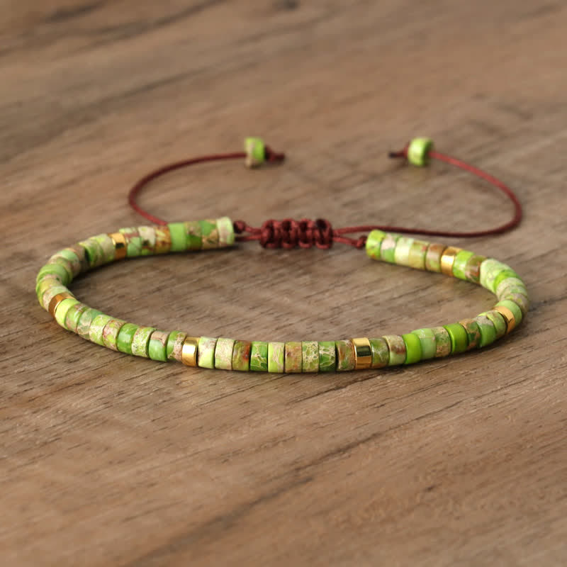 Olivenorma 2.4mm Natural Stone Roller Beads Braided Bracelet - Green Emperor Stone - image 43