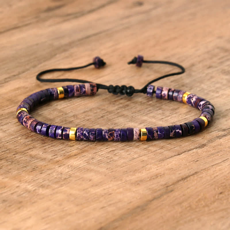 Olivenorma 2.4mm Natural Stone Roller Beads Braided Bracelet - Purple Emperor Stone - image 46